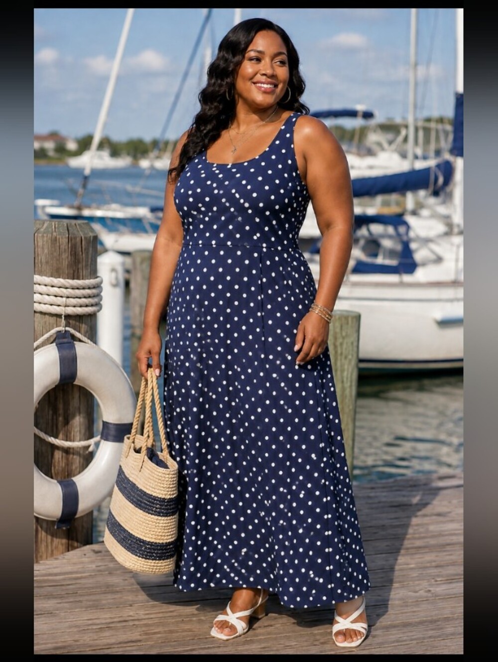 Old Navy Blue Polka Dot Maxi Dress Size Large